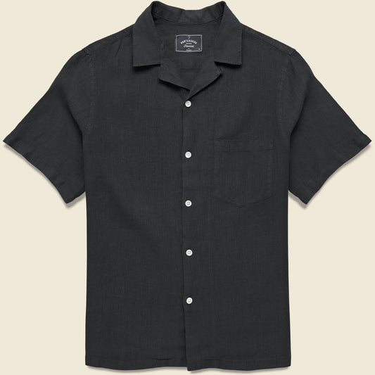 Linen Camp Collar Shirt in Black
