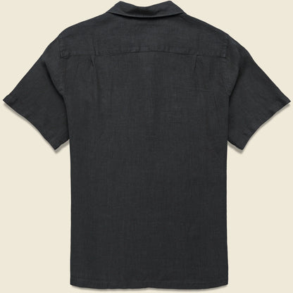 Linen Camp Collar Shirt in Black
