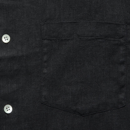 Linen Camp Collar Shirt in Black
