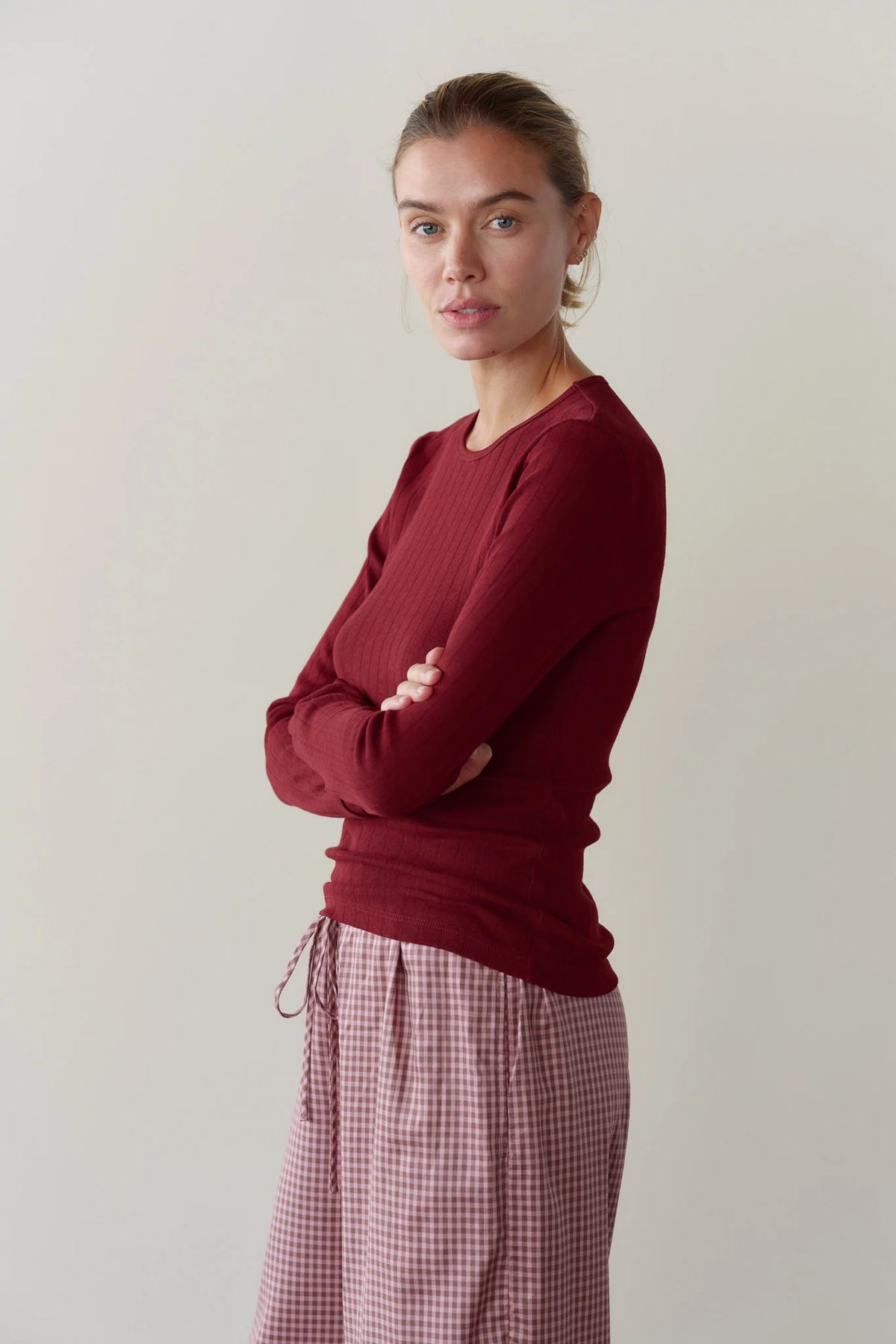 The Pointelle Long Sleeve - Oxblood
