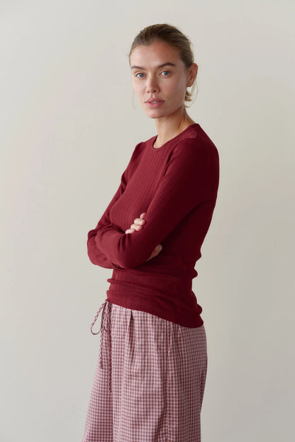 The Pointelle Long Sleeve - Oxblood