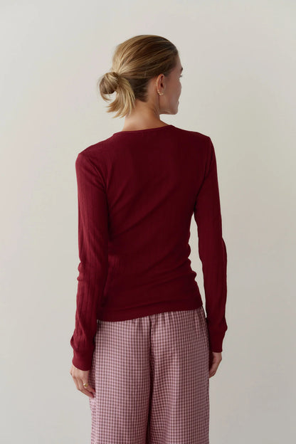 The Pointelle Long Sleeve - Oxblood