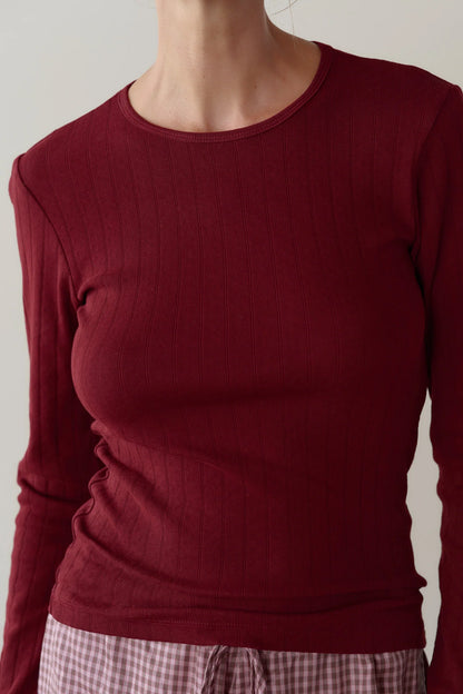 The Pointelle Long Sleeve - Oxblood