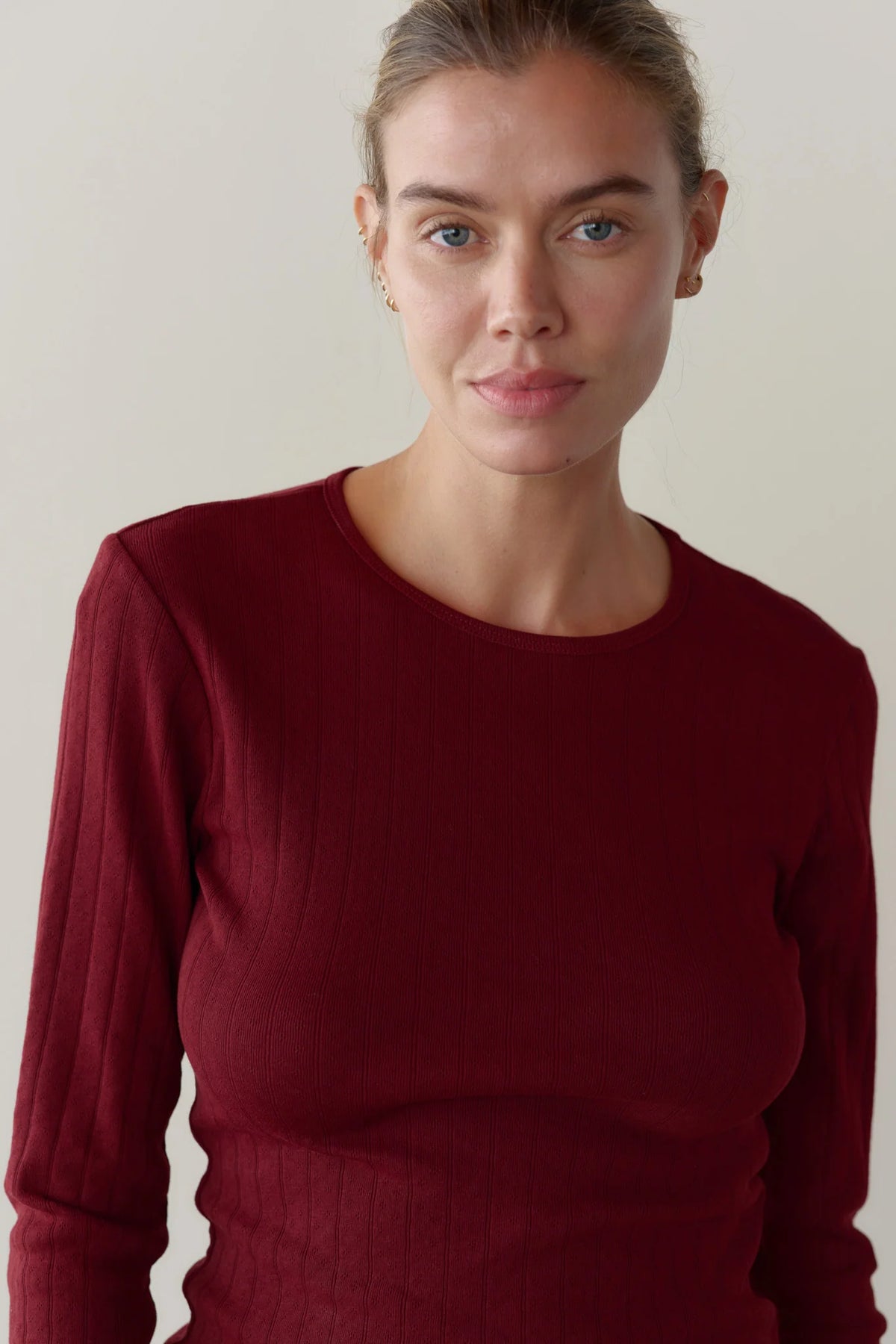 The Pointelle Long Sleeve - Oxblood