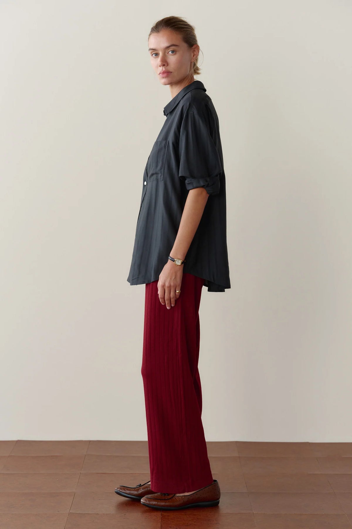 The Pointelle Simple Crop Pant - Oxblood