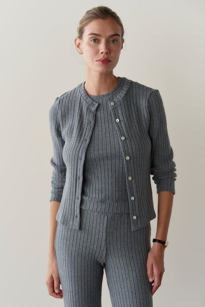 The Varied Rib Cardigan - Charcoal Grey