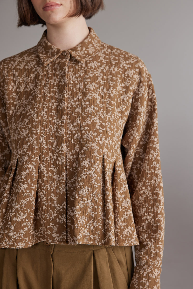 Printed Pleated Blouse - Gold/Cream