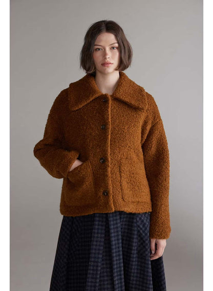 Wool Blend Teddy Jacket - Brown