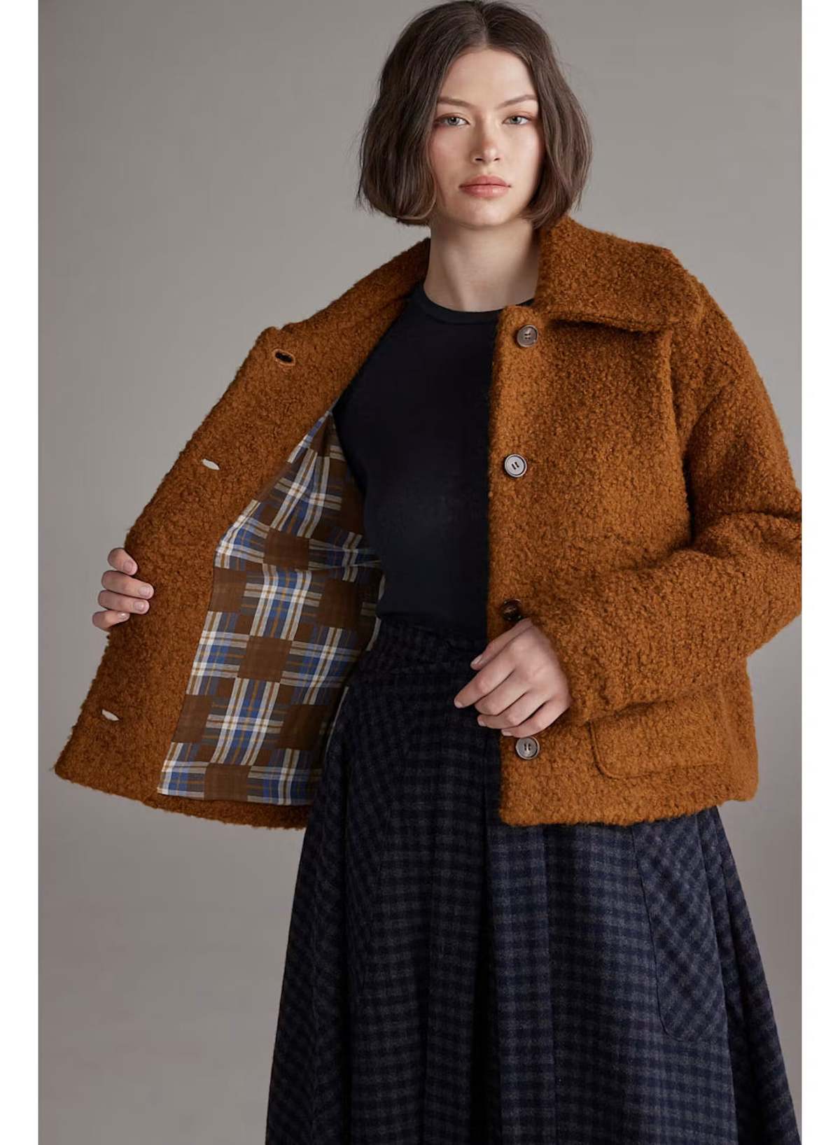 Wool Blend Teddy Jacket - Brown
