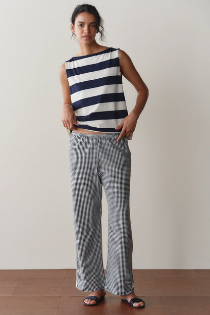 The Cotton Gingham Stripe Crop Pant- Jet