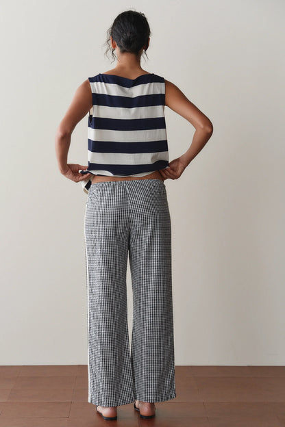 The Cotton Gingham Stripe Crop Pant- Jet