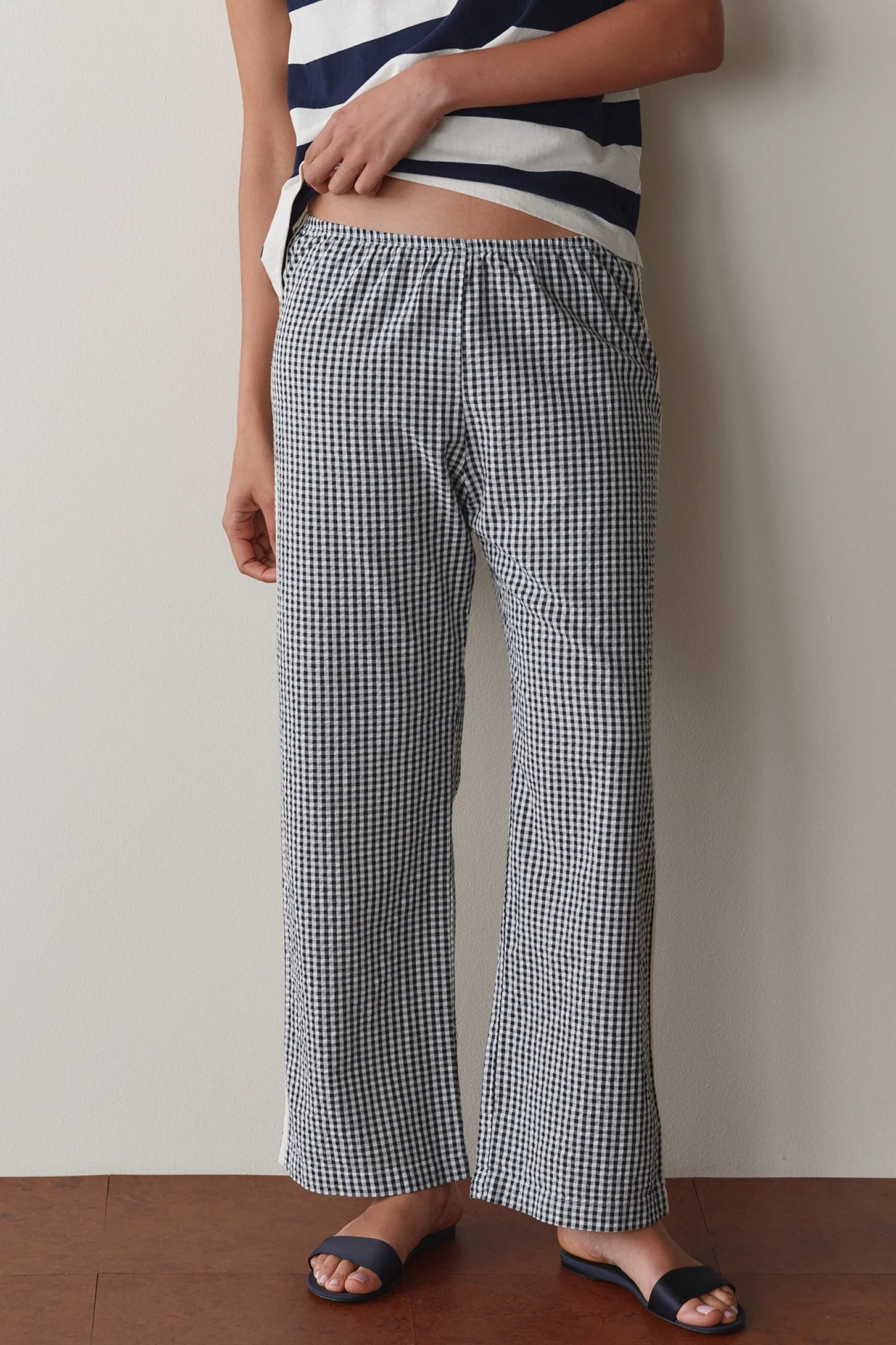 The Cotton Gingham Stripe Crop Pant- Jet