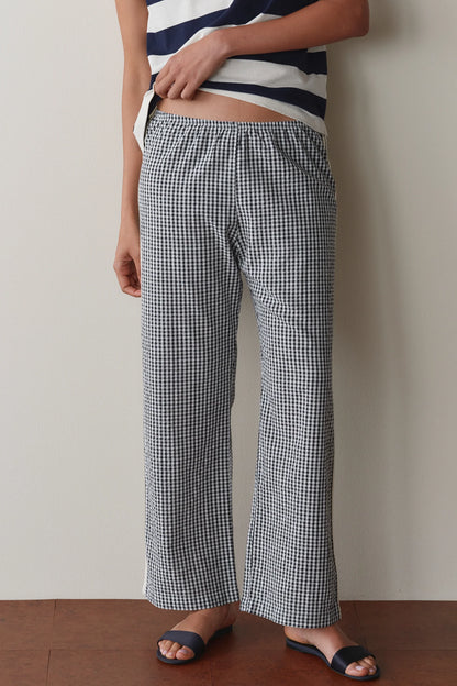 The Cotton Gingham Stripe Crop Pant- Jet