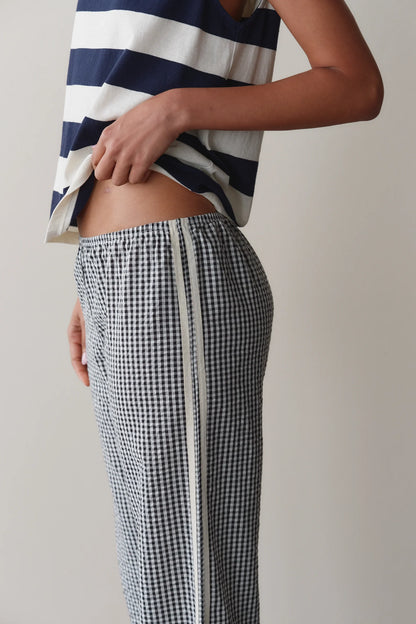 The Cotton Gingham Stripe Crop Pant- Jet