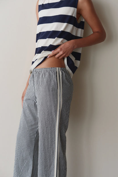 The Cotton Gingham Stripe Crop Pant- Jet