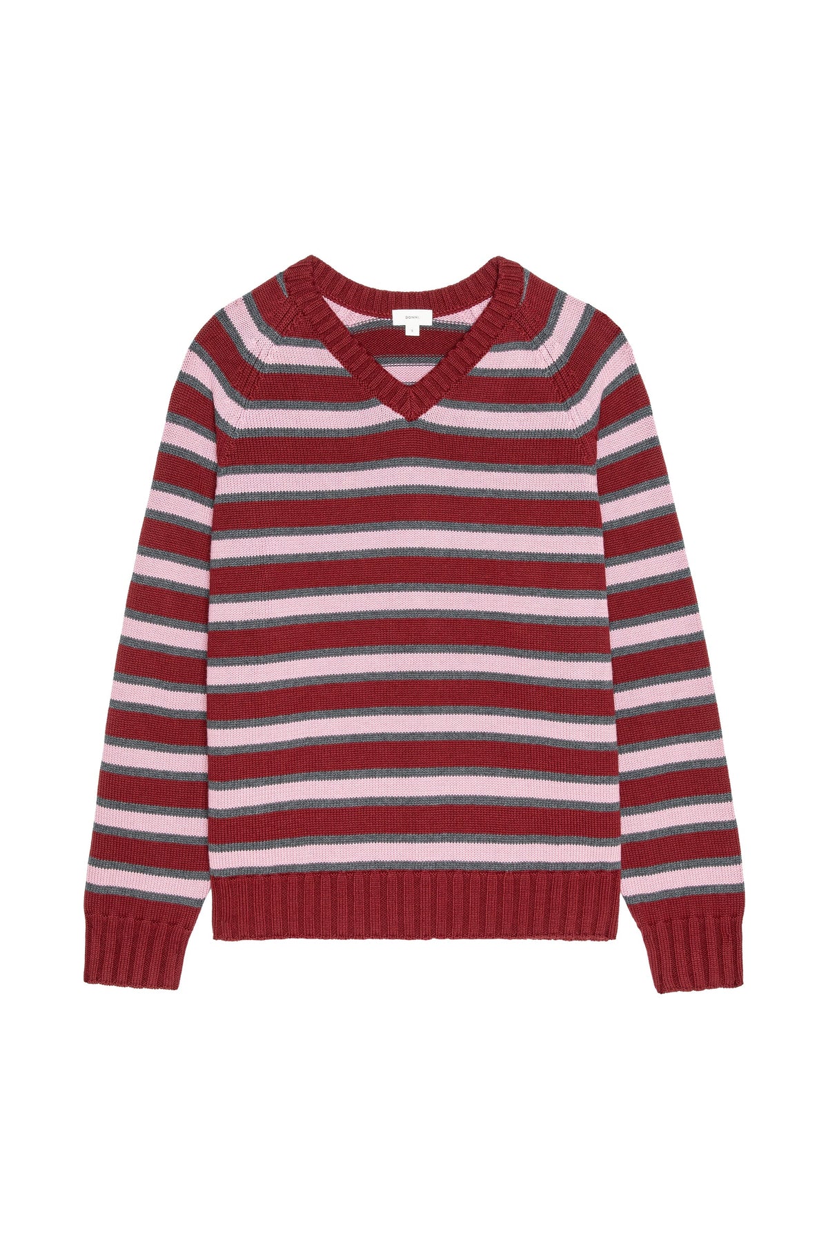The Cotton Knit Stripe V-Neck Sweater - Oxblood.