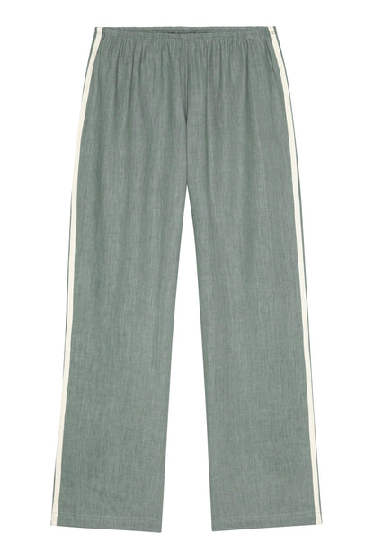 The Linen Crop Stripe Pant - Sage