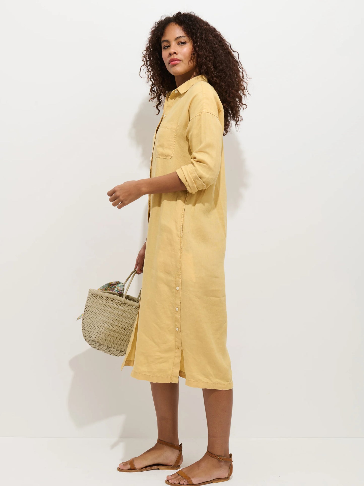 Kerry Dress In Linen -  Light Sienna