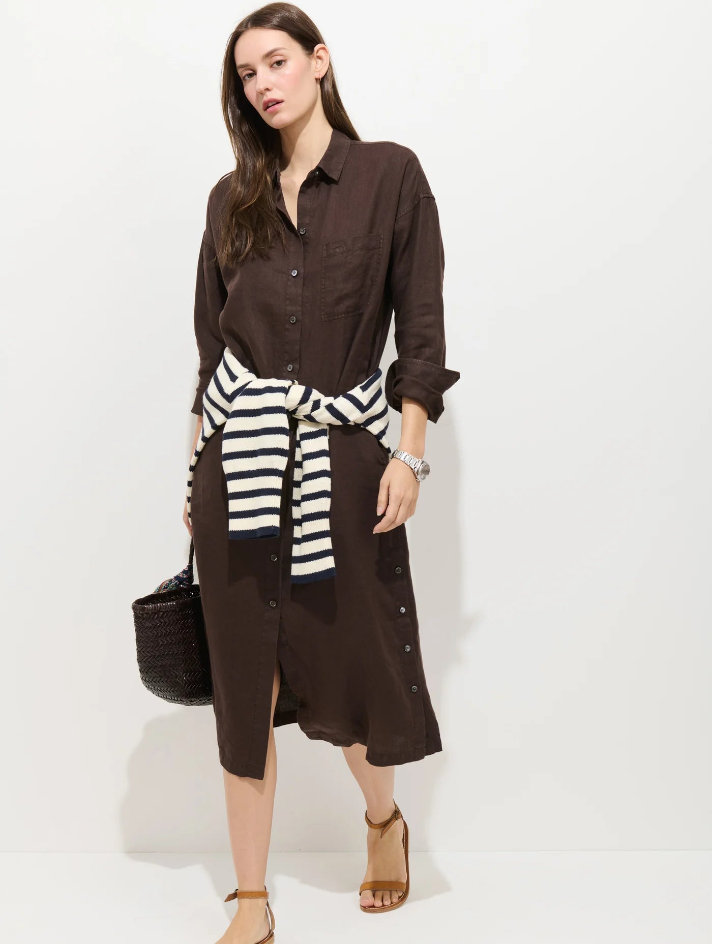Kerry Dress In Linen -  Roasted Bean