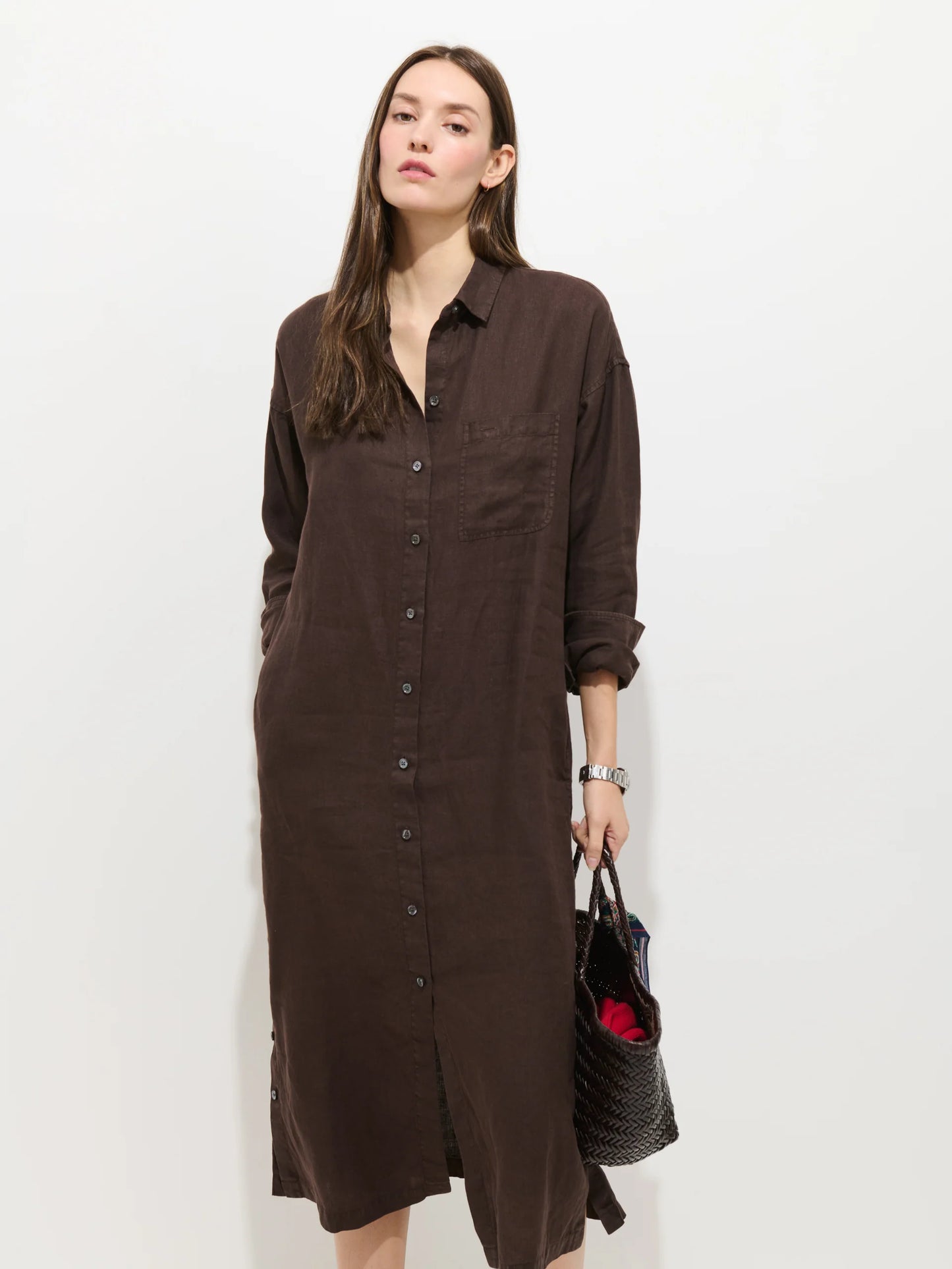 Kerry Dress In Linen -  Roasted Bean