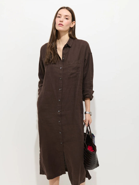 Kerry Dress In Linen -  Roasted Bean