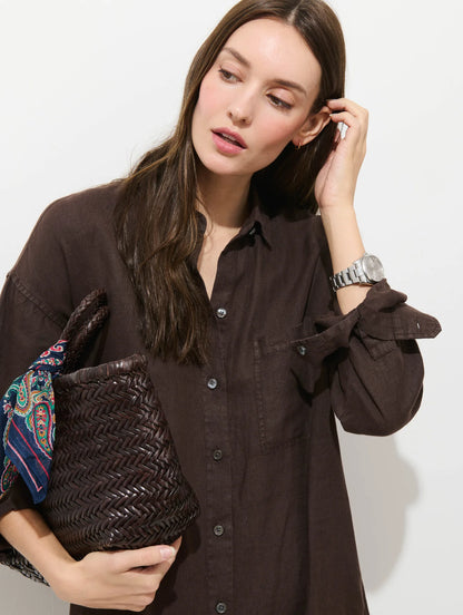 Kerry Dress In Linen -  Roasted Bean