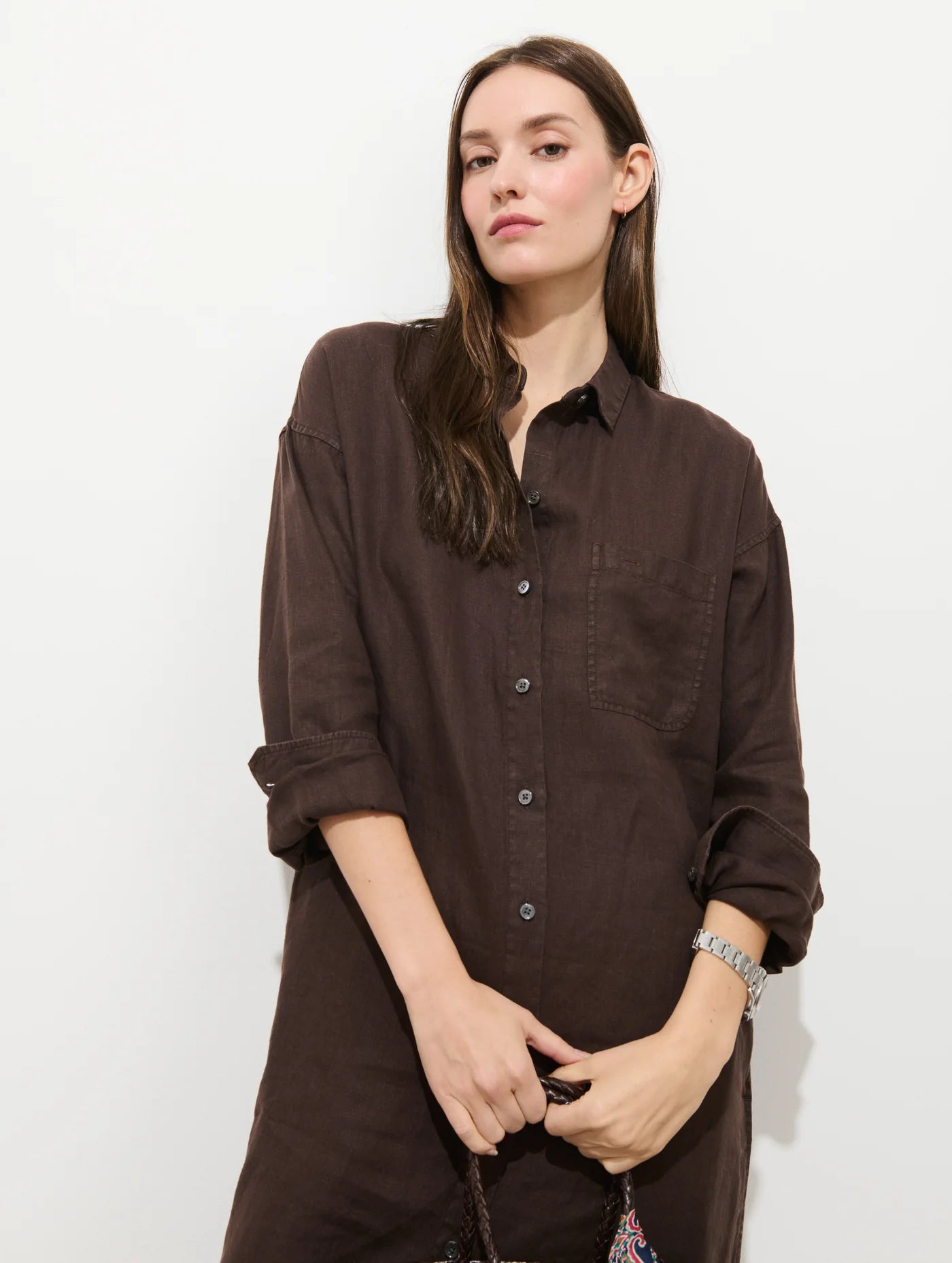 Kerry Dress In Linen -  Roasted Bean