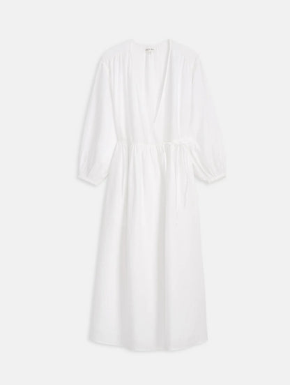 Lauren Wrap Dress In Linen - White