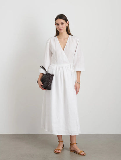 Lauren Wrap Dress In Linen - White