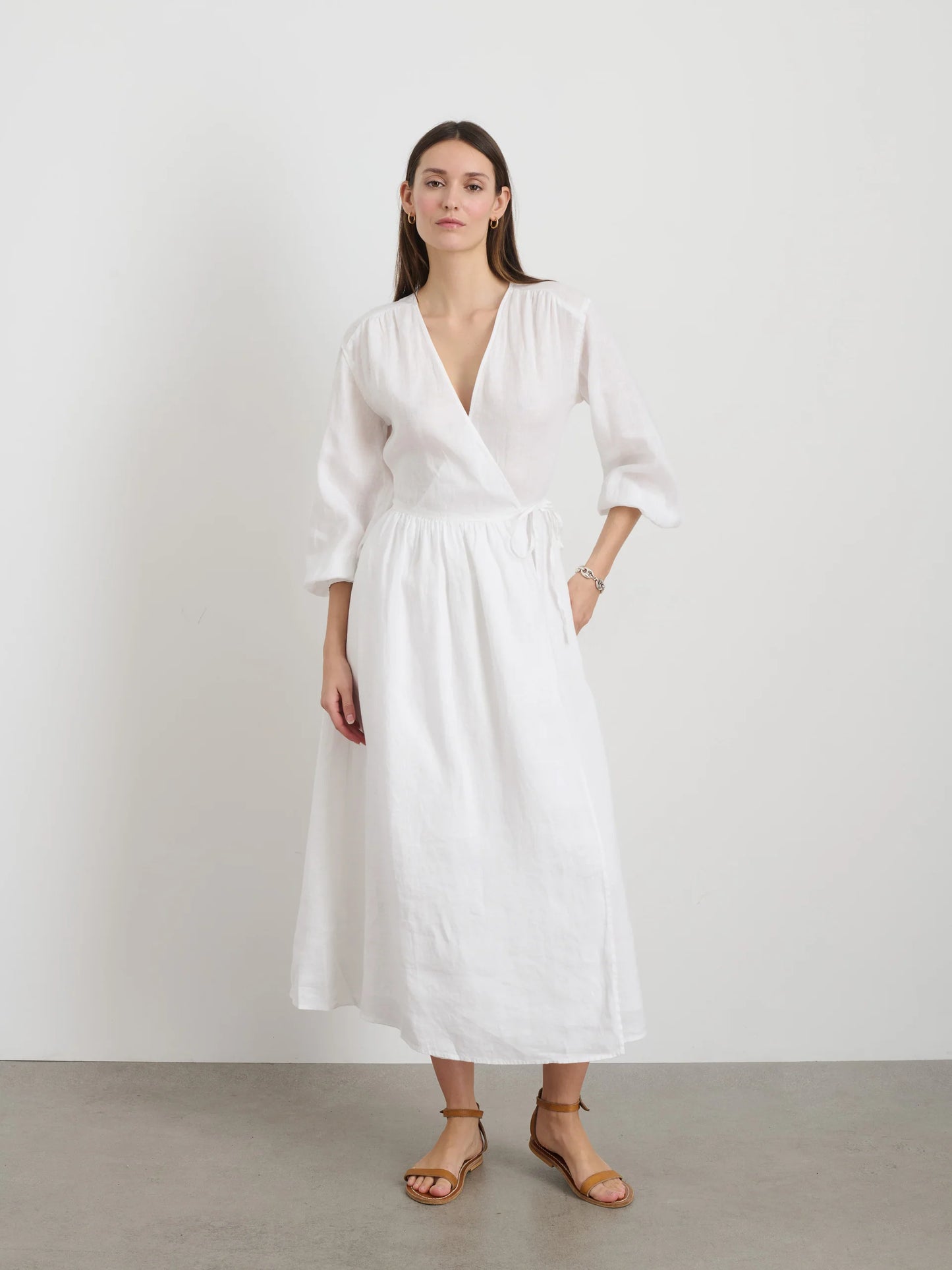 Lauren Wrap Dress In Linen - White