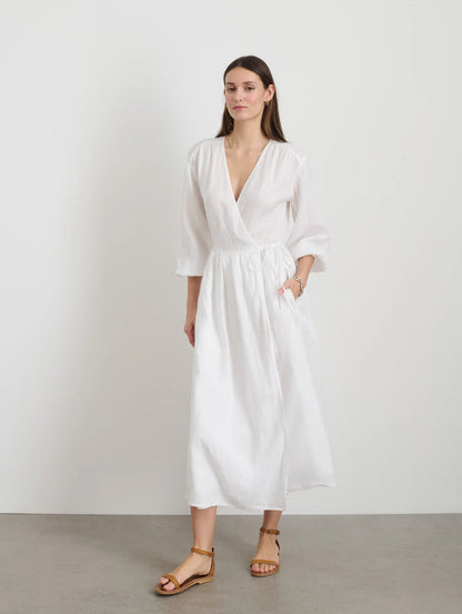 Lauren Wrap Dress In Linen - White