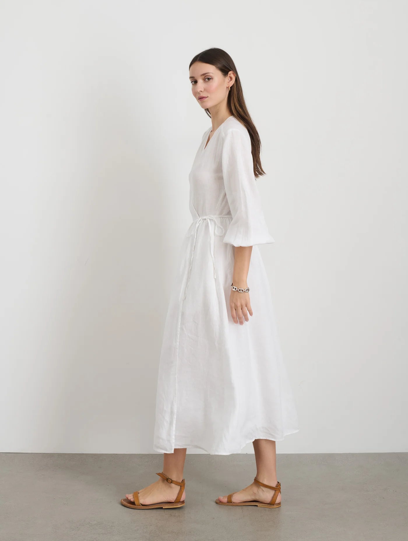 Lauren Wrap Dress In Linen - White