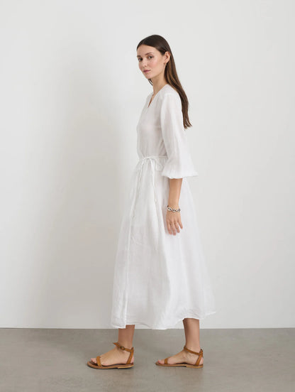 Lauren Wrap Dress In Linen - White