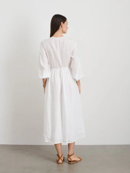 Lauren Wrap Dress In Linen - White