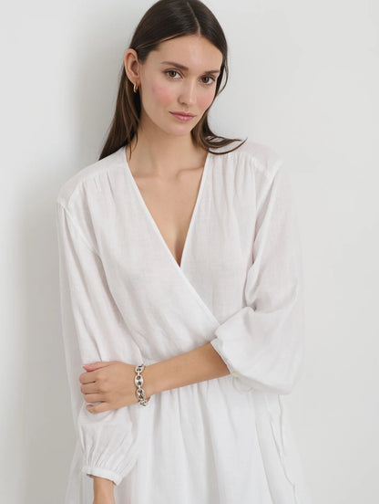 Lauren Wrap Dress In Linen - White
