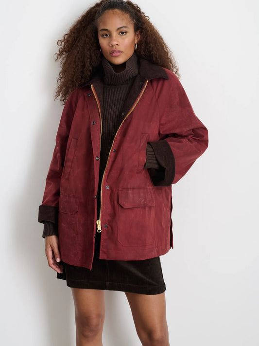 Chiltern Street Jacket in Waxed Cotton - Brick Red