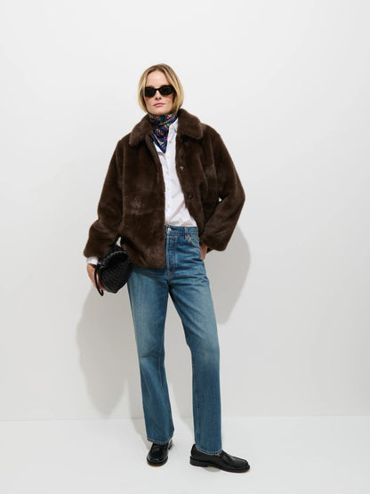 Duane St Jacket in Faux Fur - Dark Brown
