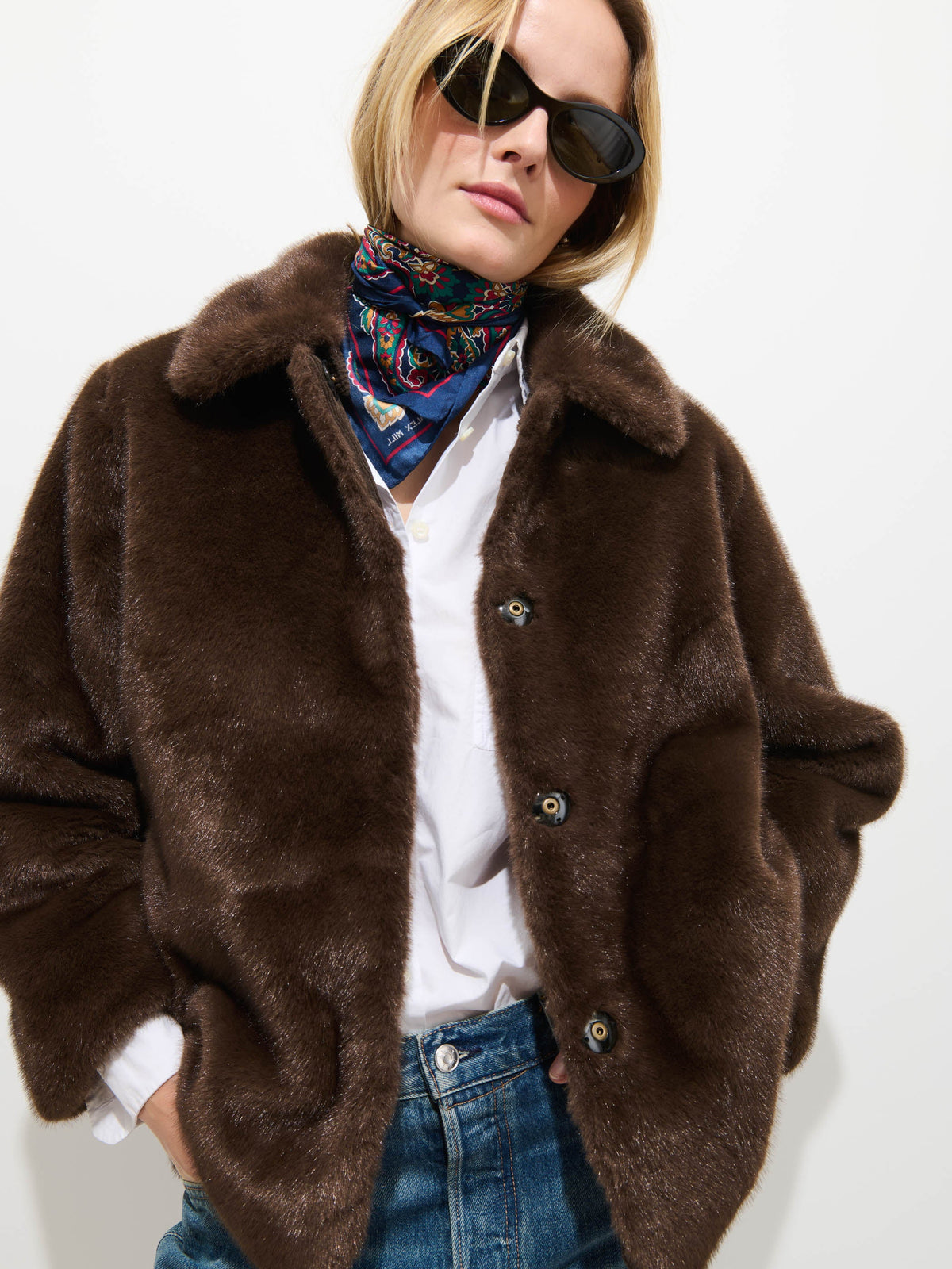 Duane St Jacket in Faux Fur - Dark Brown