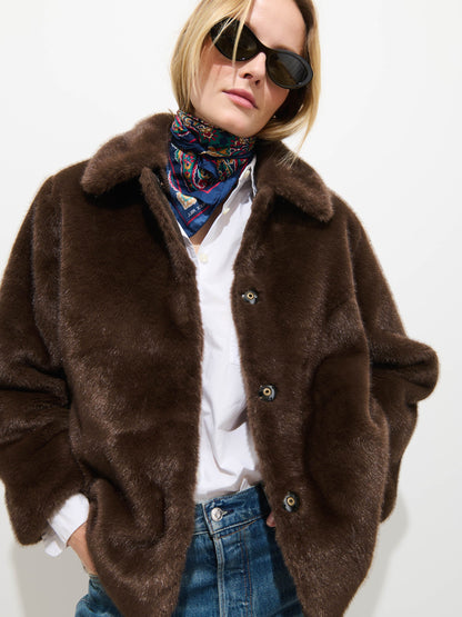 Duane St Jacket in Faux Fur - Dark Brown
