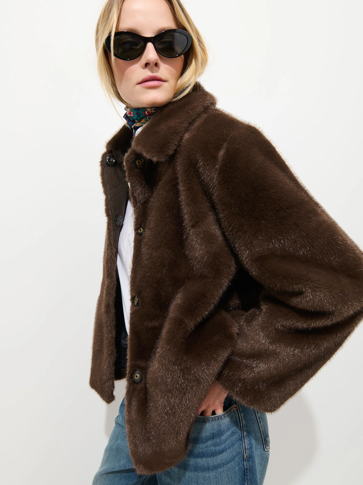 Duane St Jacket in Faux Fur - Dark Brown