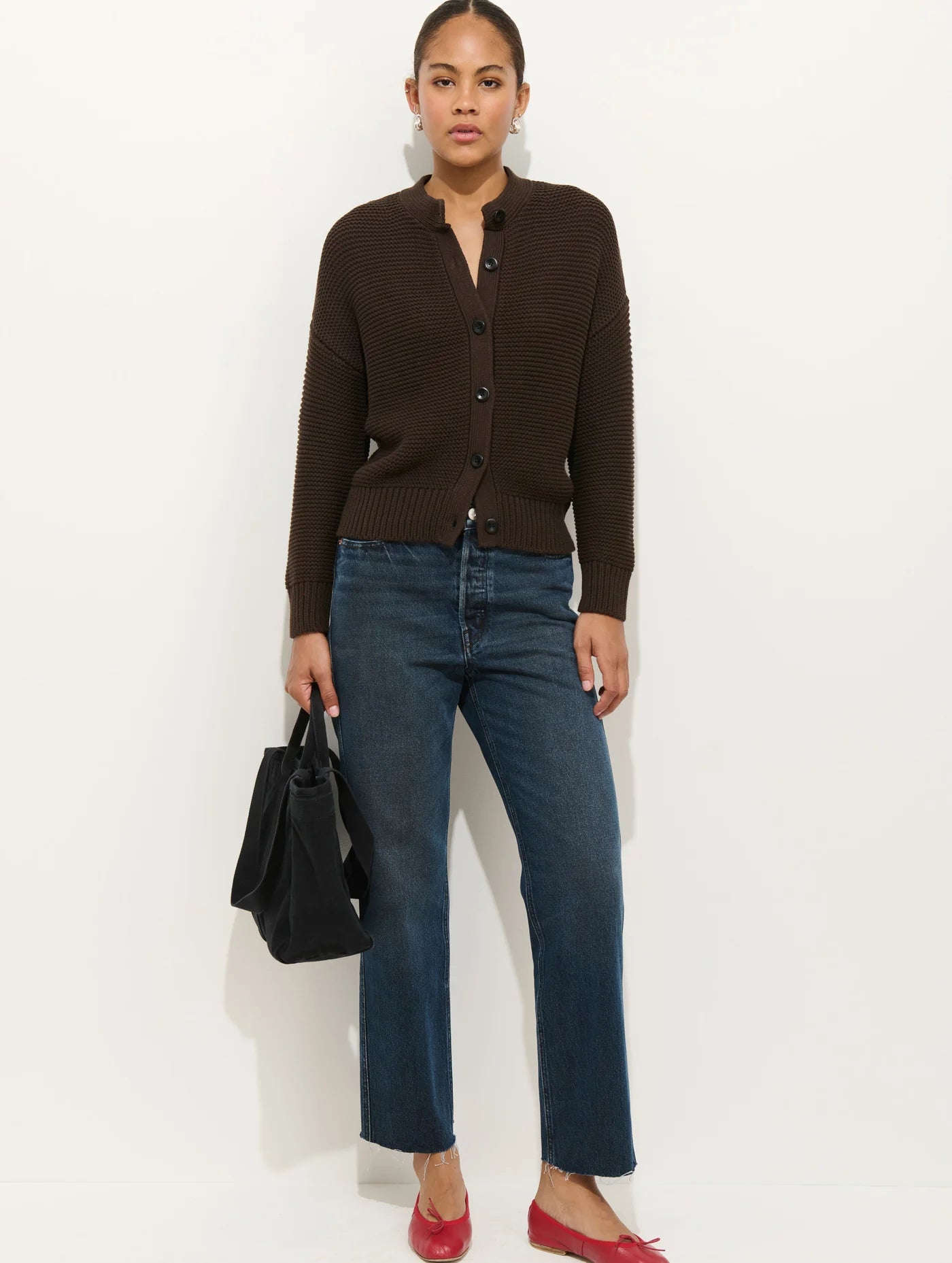 Nico Cardigan in Cotton - Dark Chocolate.