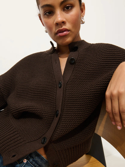 Nico Cardigan in Cotton - Dark Chocolate.