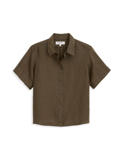 Maddie Shirt In Linen - Deep Moss