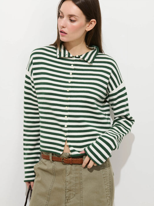 Taylor Cardigan in Cotton Cashmere - Forest/Ivory.