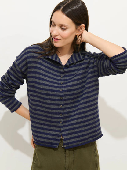 Taylor Cardigan in Cotton Cashmere - Navy/Oxford