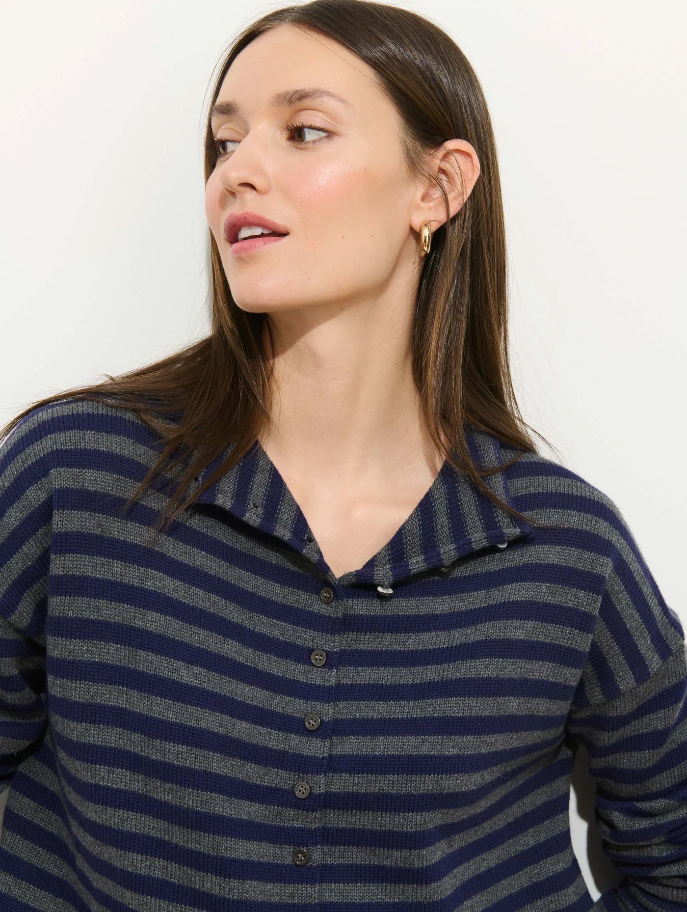 Taylor Cardigan in Cotton Cashmere - Navy/Oxford