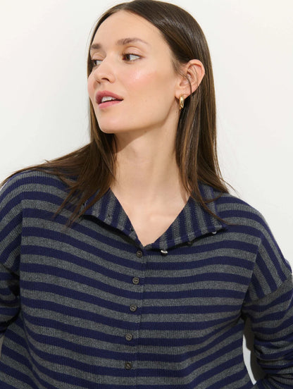 Taylor Cardigan in Cotton Cashmere - Navy/Oxford