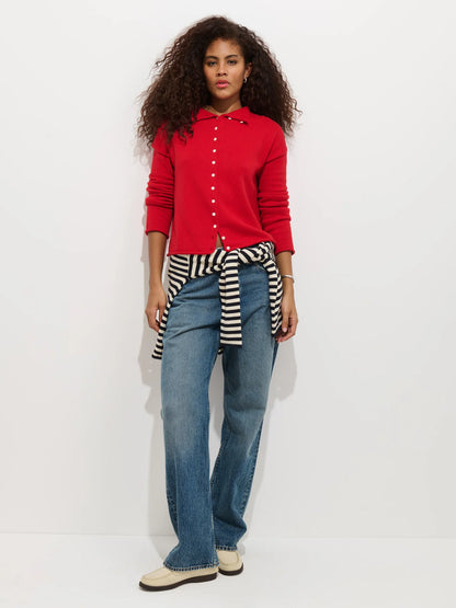 Taylor Cardigan in Cotton Cashmere - Fire Red.