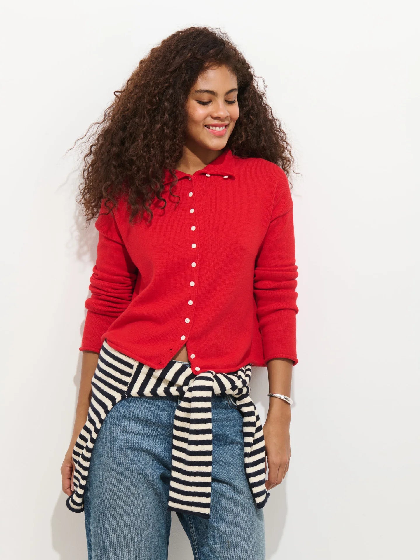 Taylor Cardigan in Cotton Cashmere - Fire Red.