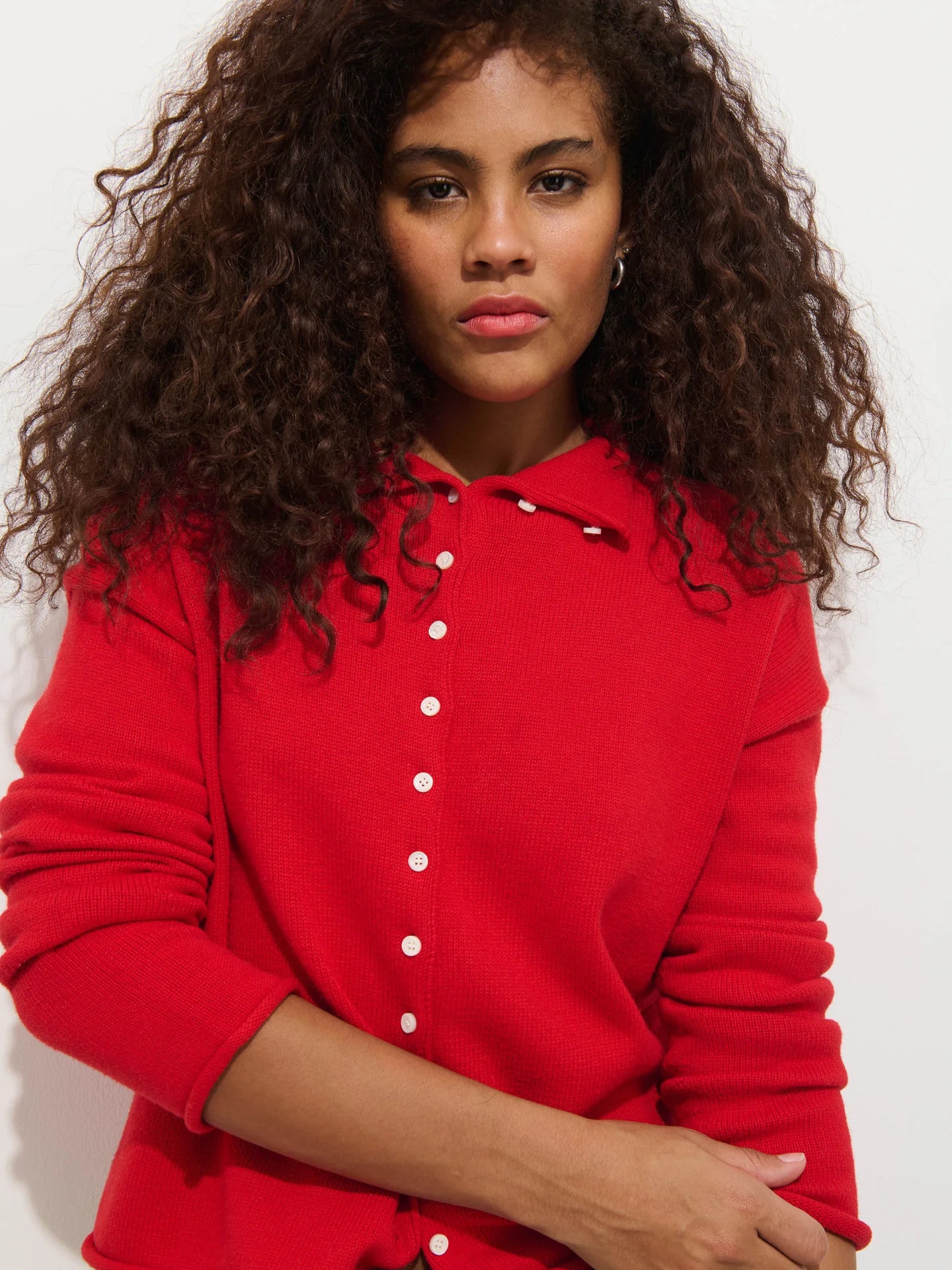 Taylor Cardigan in Cotton Cashmere - Fire Red.